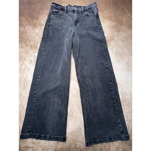 GAP High Rise Stride Wide Leg Jeans Womens Size 29 8R Black Med Wash Denim Baggy